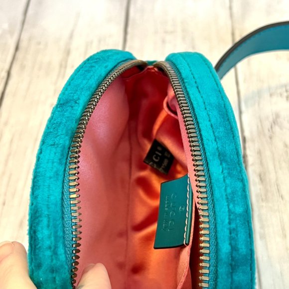 Gucci GG Marmont Authentic Monogram Floral Embroidered Teal Chevron Belt Bag NEW - Picture 10 of 14